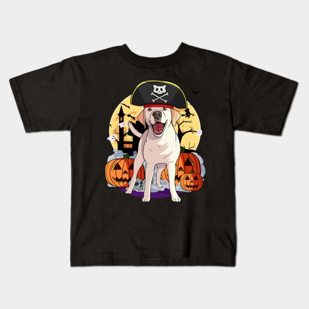 Yellow Labrador Pirate Halloween Pumpkin Kids T-Shirt by Noseking